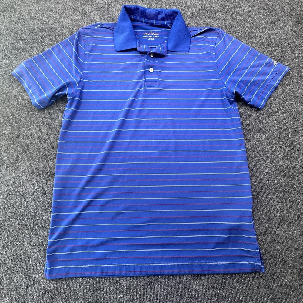 Brooks Brothers Polo Shirt Mens Medium Blue Striped Short Sleeve Performance Top